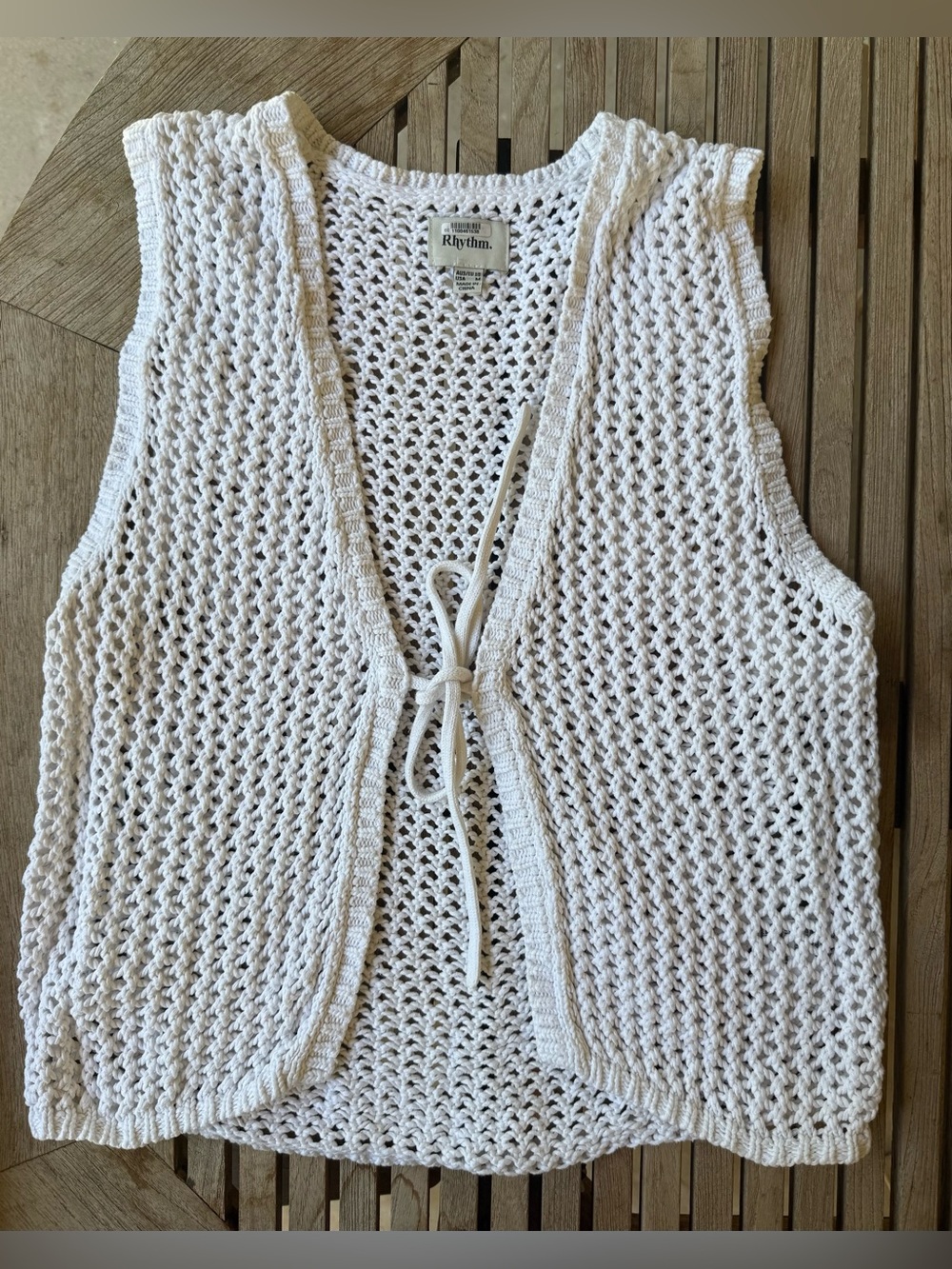 Rhythm White Crochet Tie-Front Vest